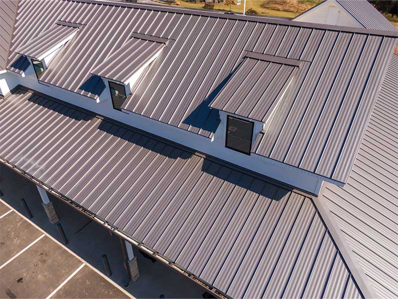Arial view of newly installed metal roof
